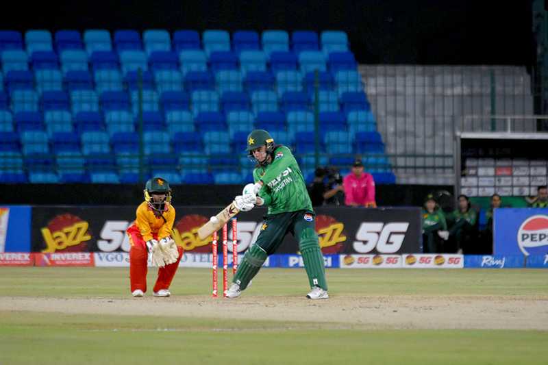 Pakistan Women’s player plays a shot during the Women’s Cricket 2nd T-20 match between Pakistan and Zimbabwe