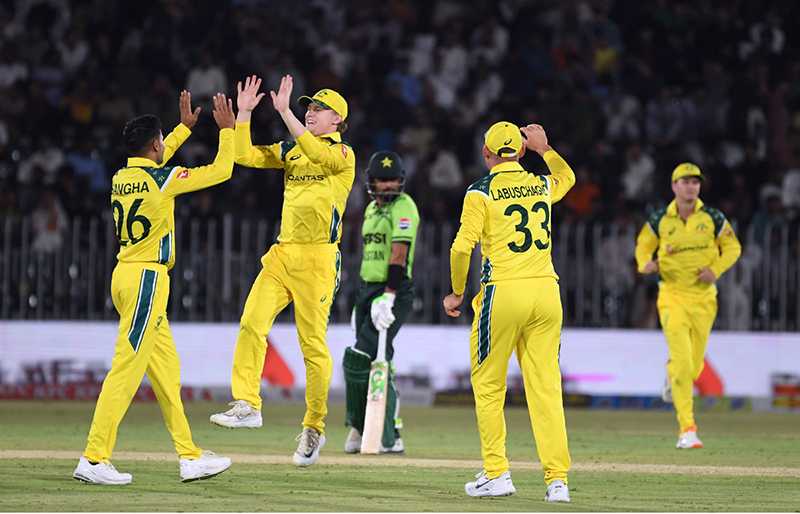 Australian Players Cheer as They Take Out Sahibzada Farhan’s Wicket in First ODI Against Pakistan