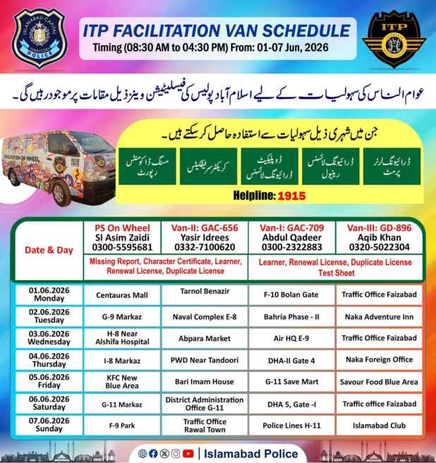 ITP Facilitation Vans, Police Station on Wheels to Provide Services Across Islamabad