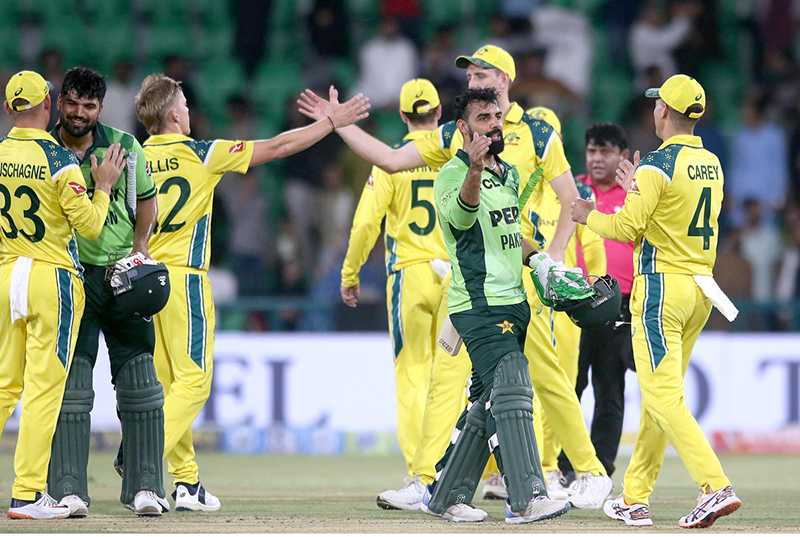 Pakistani Players Celebrate Post-Game with Australian Opponents After Securing Victory in Third ODI
