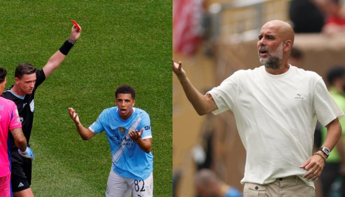 Guardiola deems Rico Lewis's red card 'unnecessary'