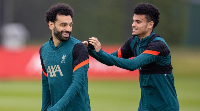 Mohamed Salah of Liverpool responds to Luis Diaz leaving