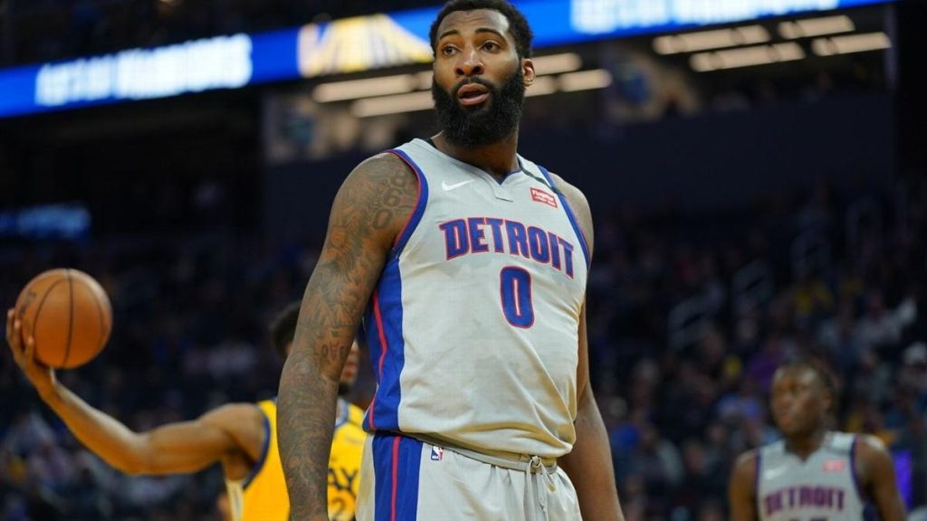 Philadelphia 76ers center Andre Drummond is shown during a basketball game, the subject of a recent NBA fine for a gesture.