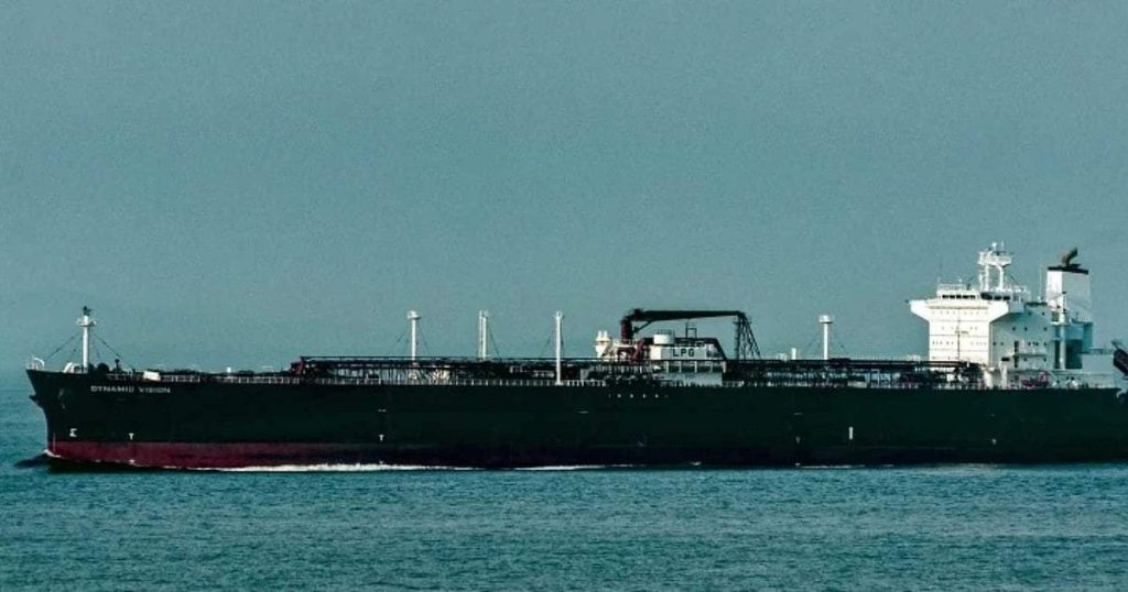 A cargo ship carrying LPG arrives at an Indian port as part of India's efforts to secure energy imports.