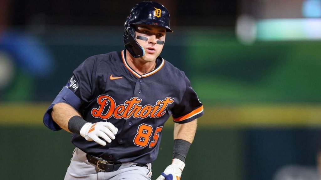 Infielder Kevin McGonigle fielding a ground ball during Detroit Tigers spring training.