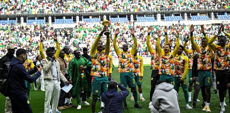 Senegal parade AFCON trophy at Stade de France